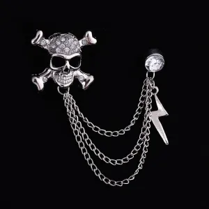 Metal Punk Skull Lightning Tassel Chain Pins and Brooches for Men