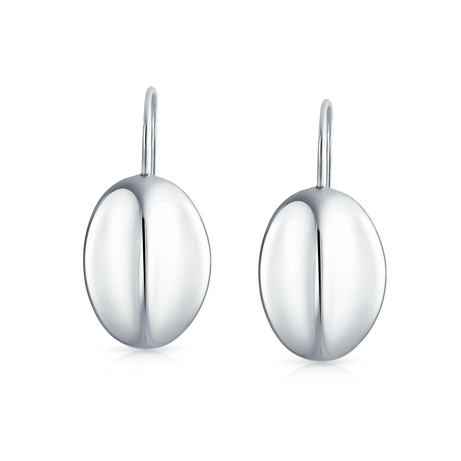 Minimalist Modern Oval Concave Dangle Earrings in Polished  Sterling Silver