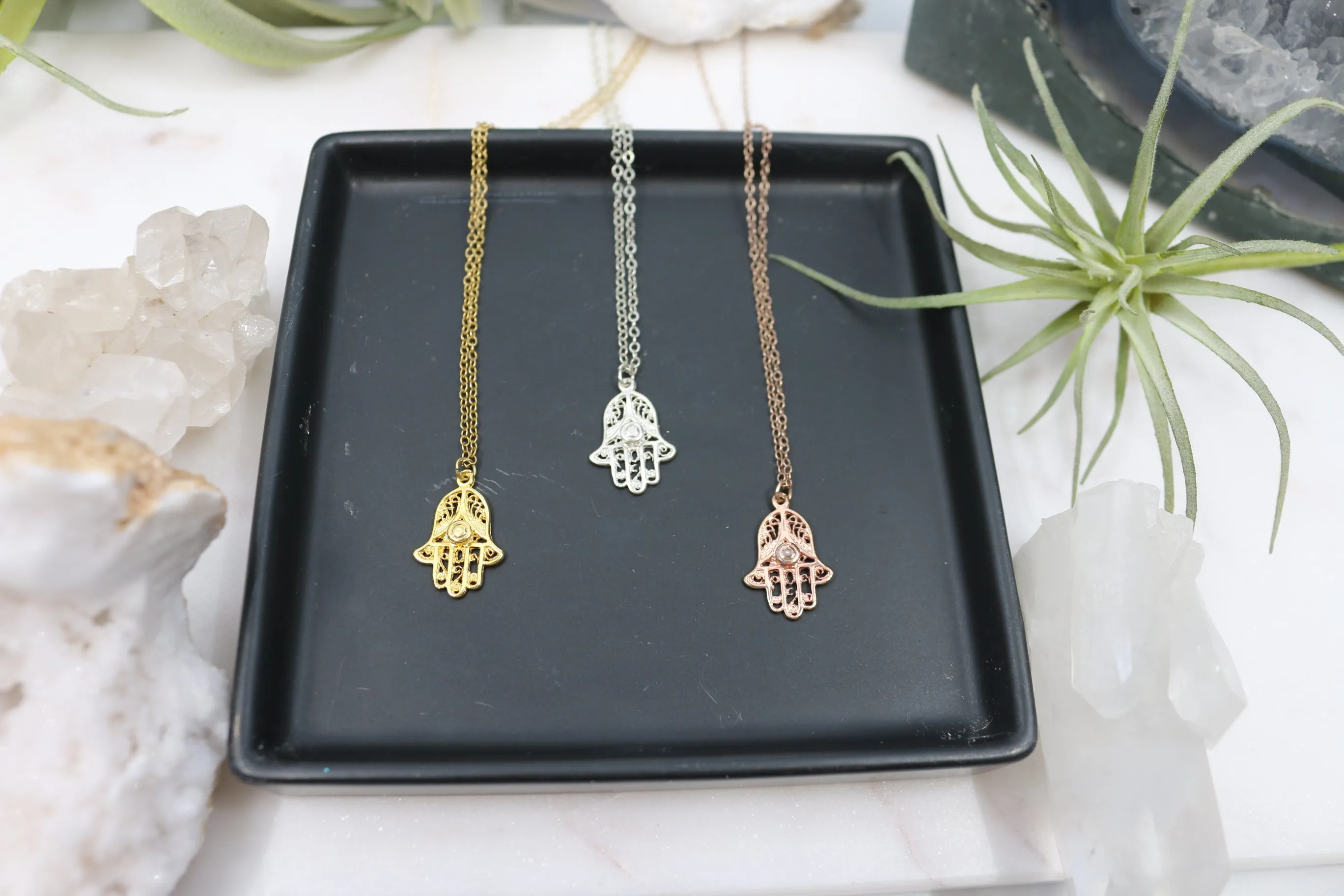 Miriam's Amulet // Hamsa Necklace, Silver Gold or Rose Gold Hamsa, Layered Necklaces, Talisman // BH-N013