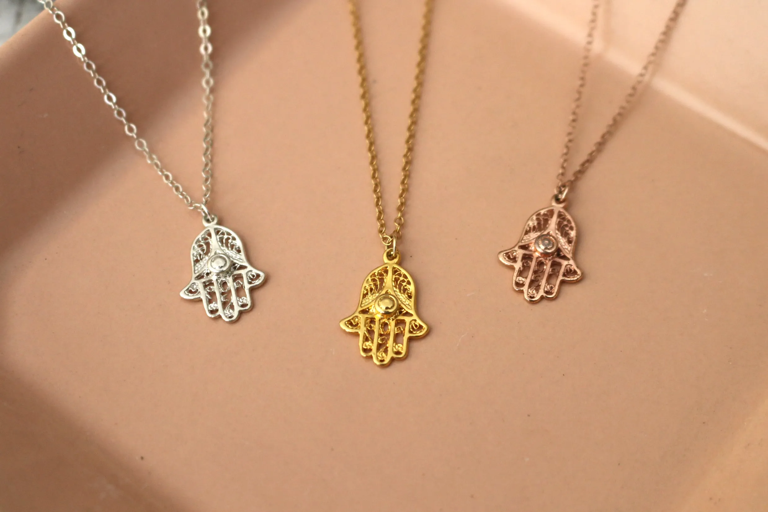 Miriam's Amulet // Hamsa Necklace, Silver Gold or Rose Gold Hamsa, Layered Necklaces, Talisman // BH-N013