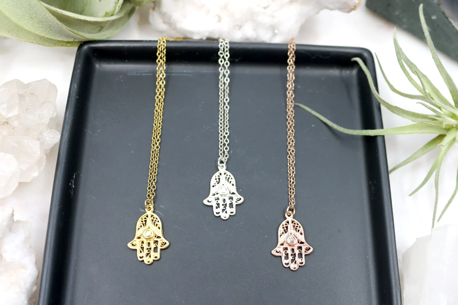 Miriam's Amulet // Hamsa Necklace, Silver Gold or Rose Gold Hamsa, Layered Necklaces, Talisman // BH-N013