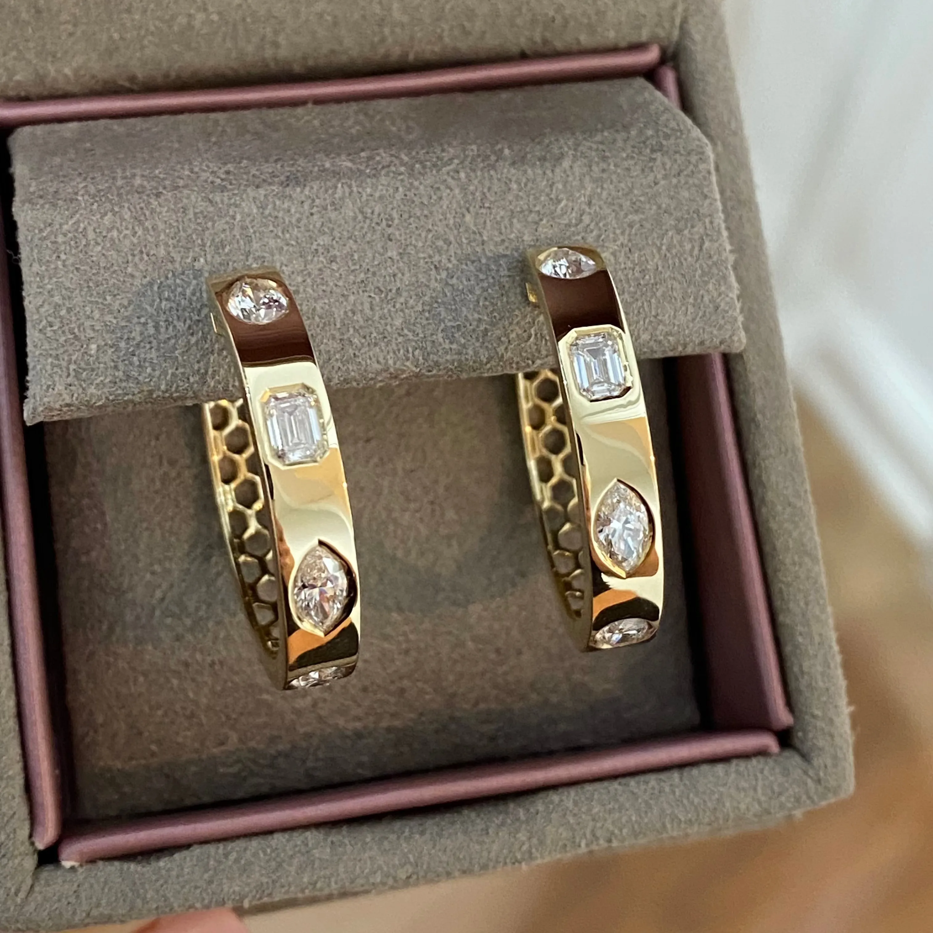Mixed Shape Diamond Hoop Earrings