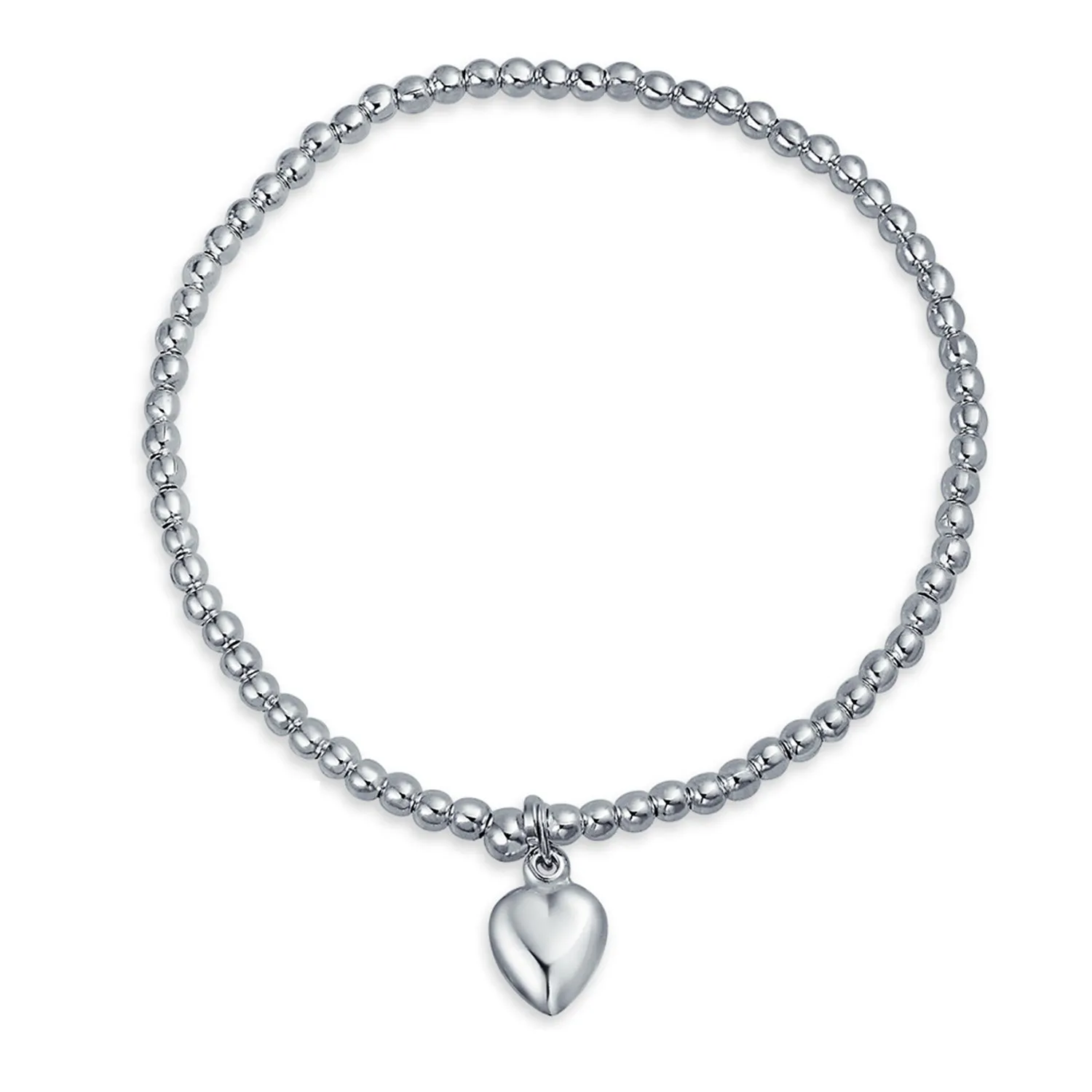Monogram Alphabet Initial Heart Charm Stretch Bracelet Sterling Silver Beaded