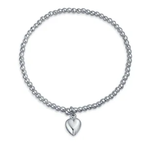 Monogram Alphabet Initial Heart Charm Stretch Bracelet Sterling Silver Beaded