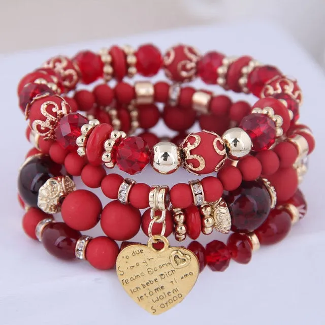 Multilayer Heart Charm Beads Bracelets Lucky Charm Crystal Beads Women Bracelet