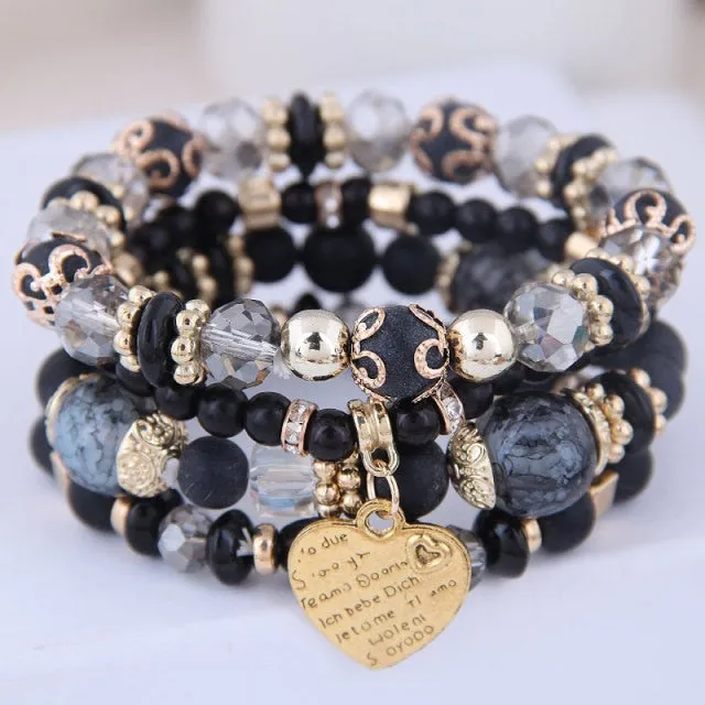 Multilayer Heart Charm Beads Bracelets Lucky Charm Crystal Beads Women Bracelet