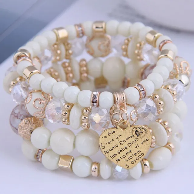 Multilayer Heart Charm Beads Bracelets Lucky Charm Crystal Beads Women Bracelet