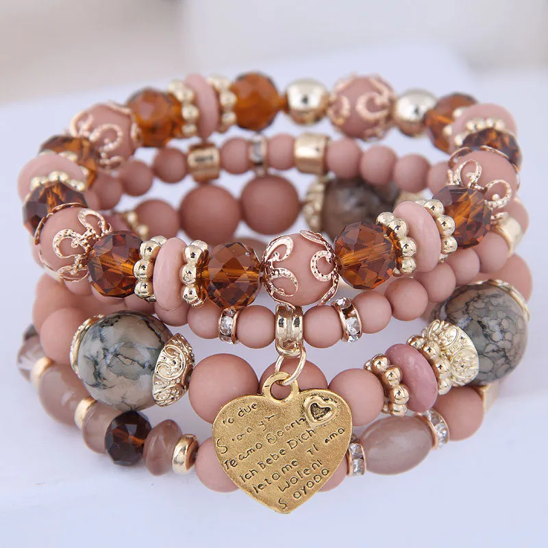 Multilayer Heart Charm Beads Bracelets Lucky Charm Crystal Beads Women Bracelet