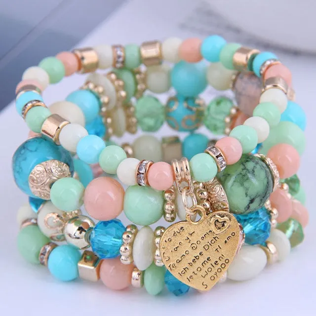 Multilayer Heart Charm Beads Bracelets Lucky Charm Crystal Beads Women Bracelet
