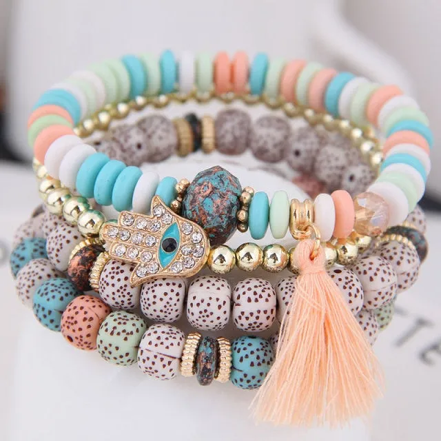 Multilayer Heart Charm Beads Bracelets Lucky Charm Crystal Beads Women Bracelet
