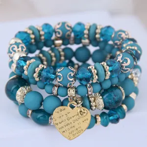 Multilayer Heart Charm Beads Bracelets Lucky Charm Crystal Beads Women Bracelet