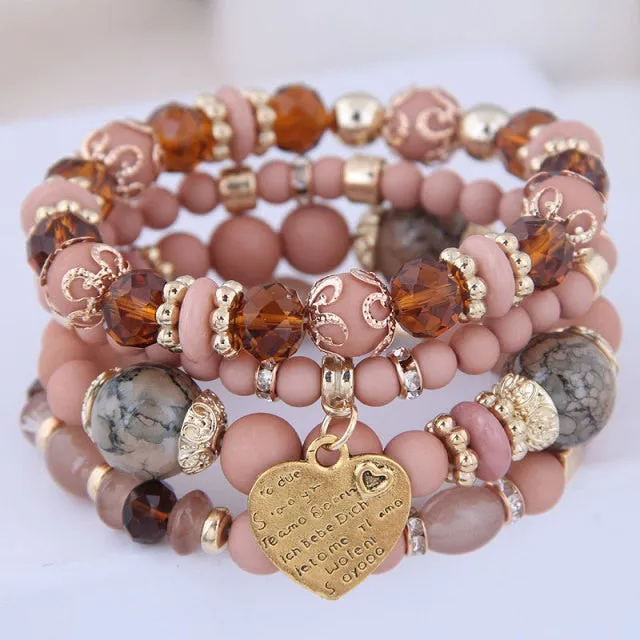 Multilayer Heart Charm Beads Bracelets Lucky Charm Crystal Beads Women Bracelet