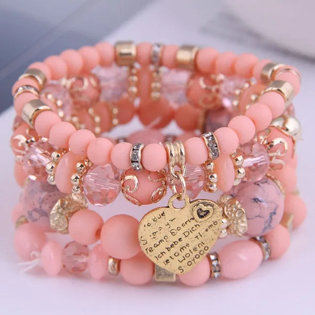 Multilayer Heart Charm Beads Bracelets Lucky Charm Crystal Beads Women Bracelet