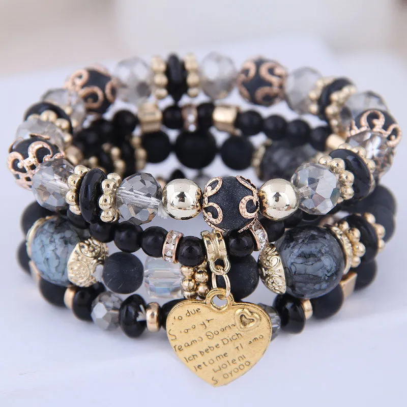 Multilayer Heart Charm Beads Bracelets Lucky Charm Crystal Beads Women Bracelet