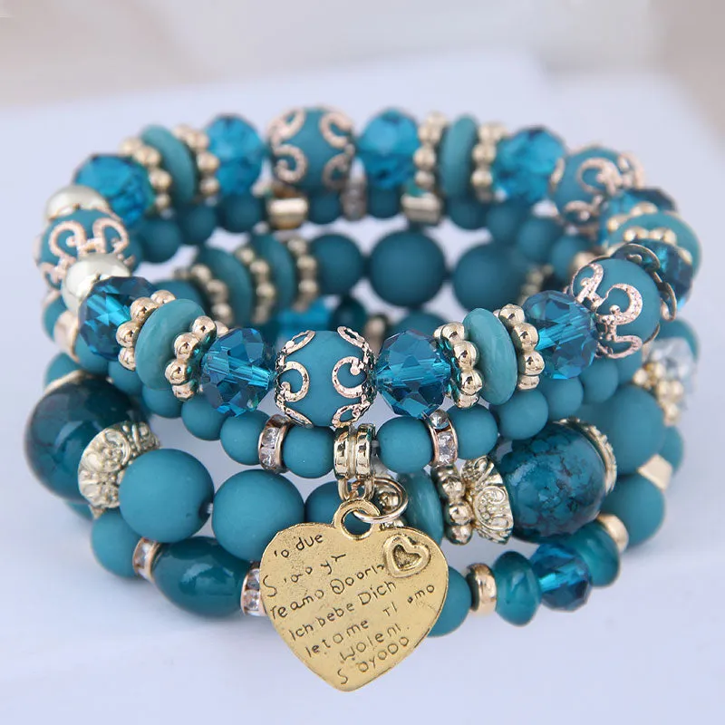 Multilayer Heart Charm Beads Bracelets Lucky Charm Crystal Beads Women Bracelet