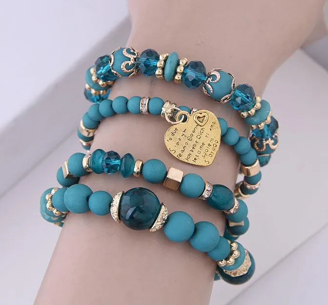 Multilayer Heart Charm Beads Bracelets Lucky Charm Crystal Beads Women Bracelet
