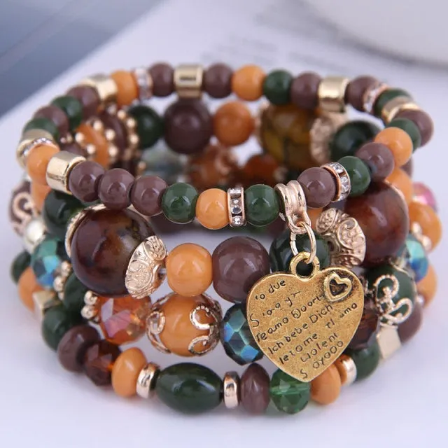 Multilayer Heart Charm Beads Bracelets Lucky Charm Crystal Beads Women Bracelet