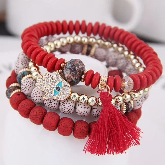 Multilayer Heart Charm Beads Bracelets Lucky Charm Crystal Beads Women Bracelet