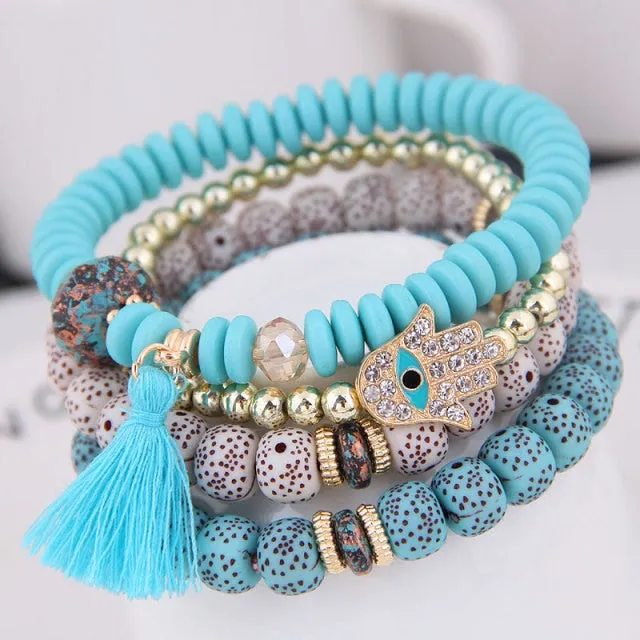 Multilayer Heart Charm Beads Bracelets Lucky Charm Crystal Beads Women Bracelet