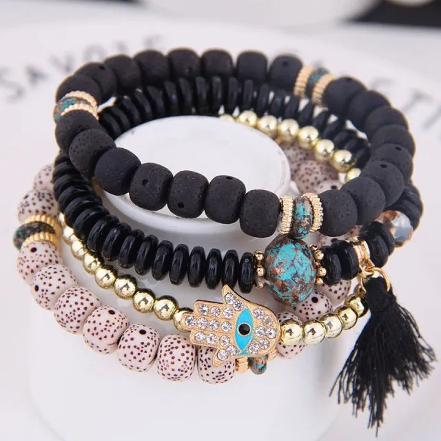 Multilayer Heart Charm Beads Bracelets Lucky Charm Crystal Beads Women Bracelet