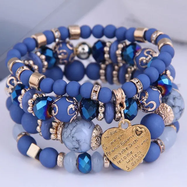 Multilayer Heart Charm Beads Bracelets Lucky Charm Crystal Beads Women Bracelet