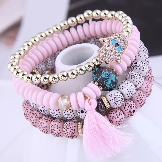 Multilayer Heart Charm Beads Bracelets Lucky Charm Crystal Beads Women Bracelet