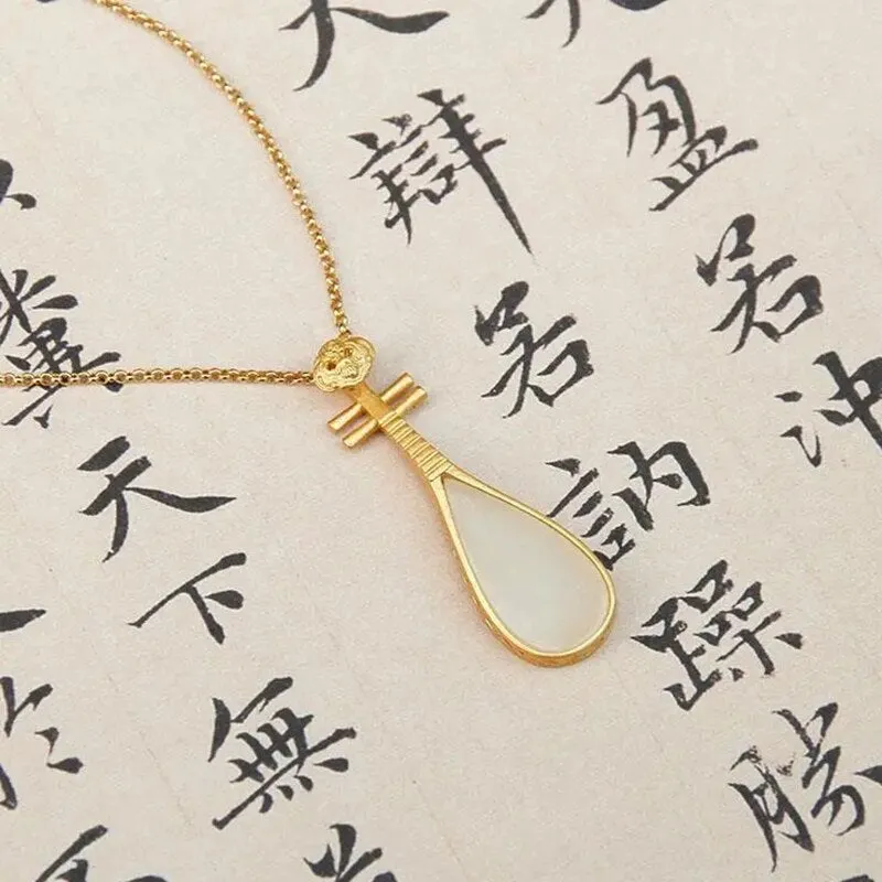 Natural Hetian White Jade Drop-shaped Pipa Necklace Pendant
