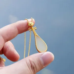 Natural Hetian White Jade Drop-shaped Pipa Necklace Pendant