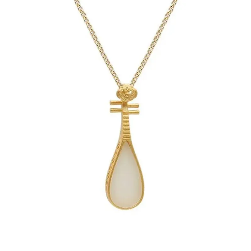 Natural Hetian White Jade Drop-shaped Pipa Necklace Pendant