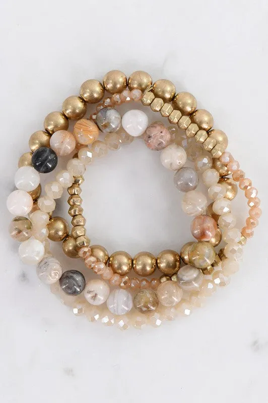 Natural Stone and Crystal Beaded Bracelet Set