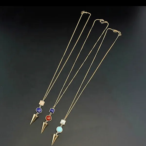 Natural Stone Gold Long Necklace - Multiple colors