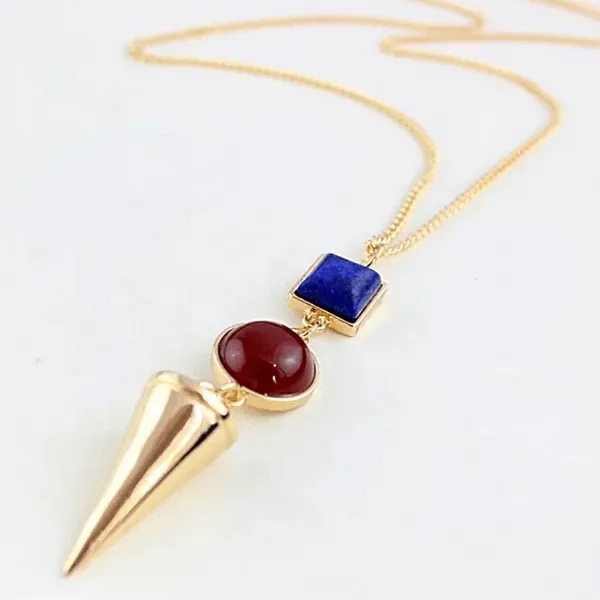 Natural Stone Gold Long Necklace - Multiple colors