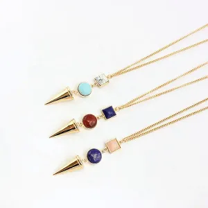 Natural Stone Gold Long Necklace - Multiple colors