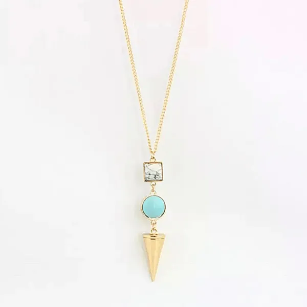Natural Stone Gold Long Necklace - Multiple colors