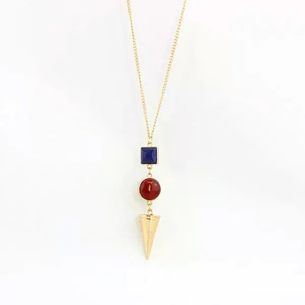 Natural Stone Gold Long Necklace - Multiple colors