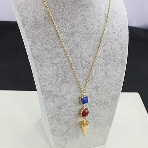 Natural Stone Gold Long Necklace - Multiple colors