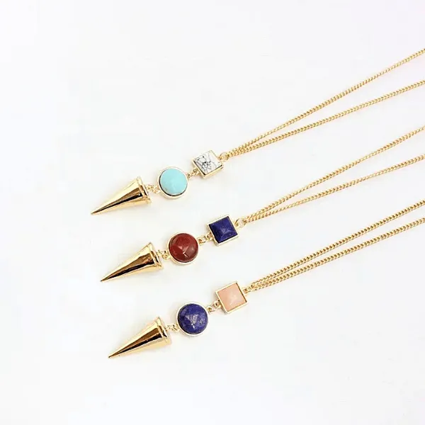 Natural Stone Gold Long Necklace - Multiple colors