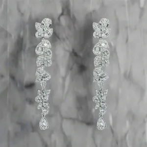 Nebula 3 Carats Baguette and Round Diamond Flower Vine Drop Earrings in 14K White Gold