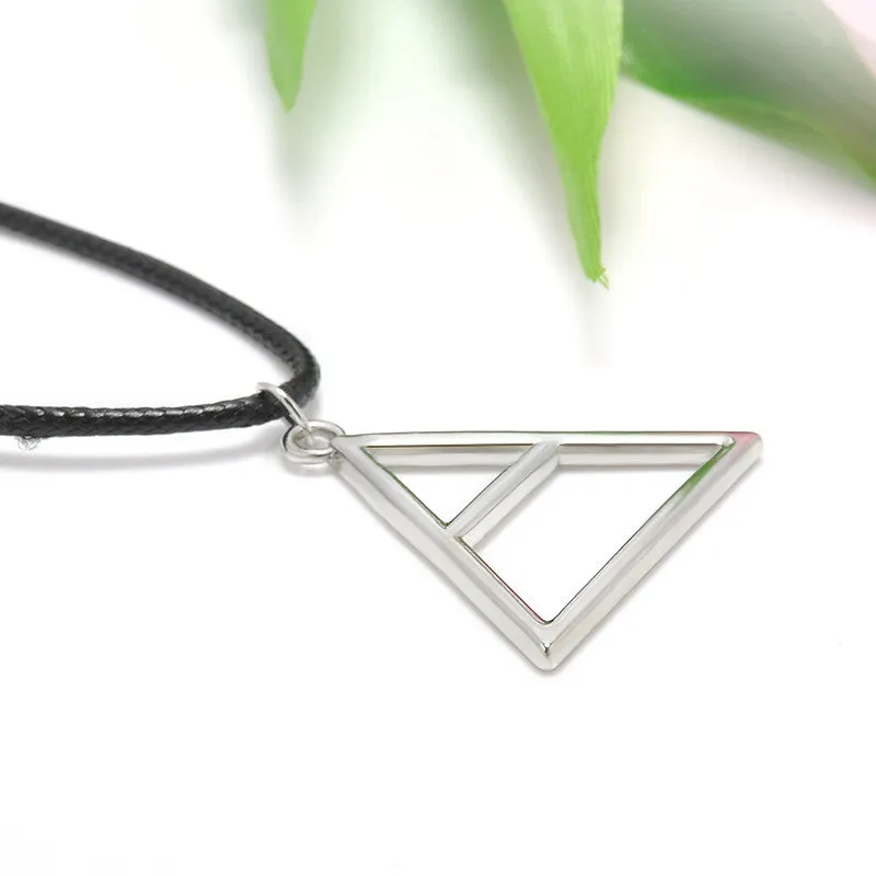 New 30 Seconds to Mars Band Style Pendant Necklace Triangle Geometric Shape Silver Leather Rope Band Necklace