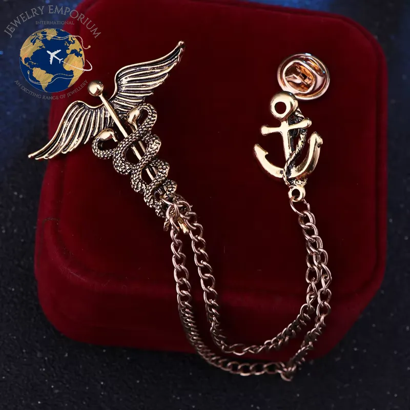 New Retro Snake Animal Brooch Angel Wings Tassel Chain Lapel Pins Suit Collar Pin Badge Shirt Brooches for Men Accessories