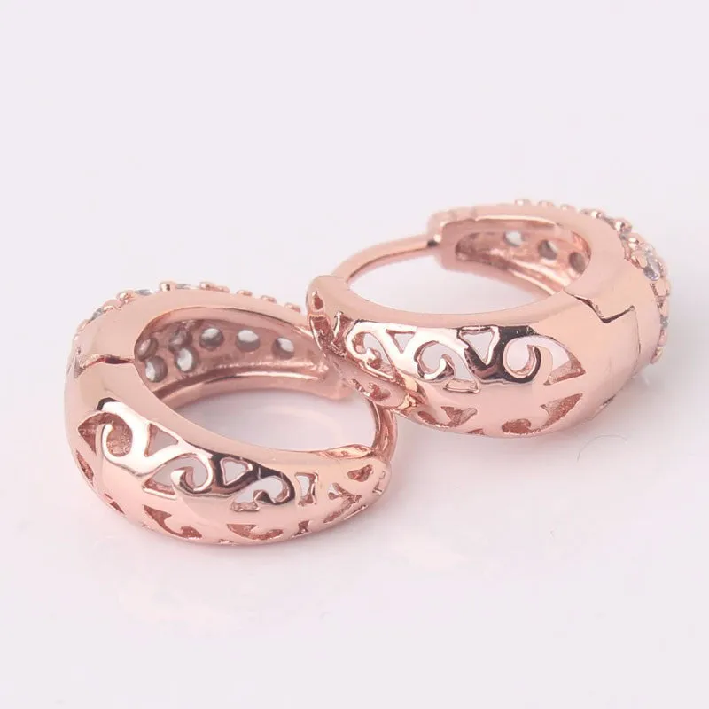 New Small Earings for Women Round Cut White Crystals Cubic Zirconia Hoop Earrings Ladies Wedding Jewelry