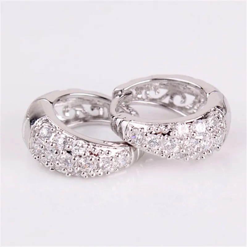 New Small Earings for Women Round Cut White Crystals Cubic Zirconia Hoop Earrings Ladies Wedding Jewelry