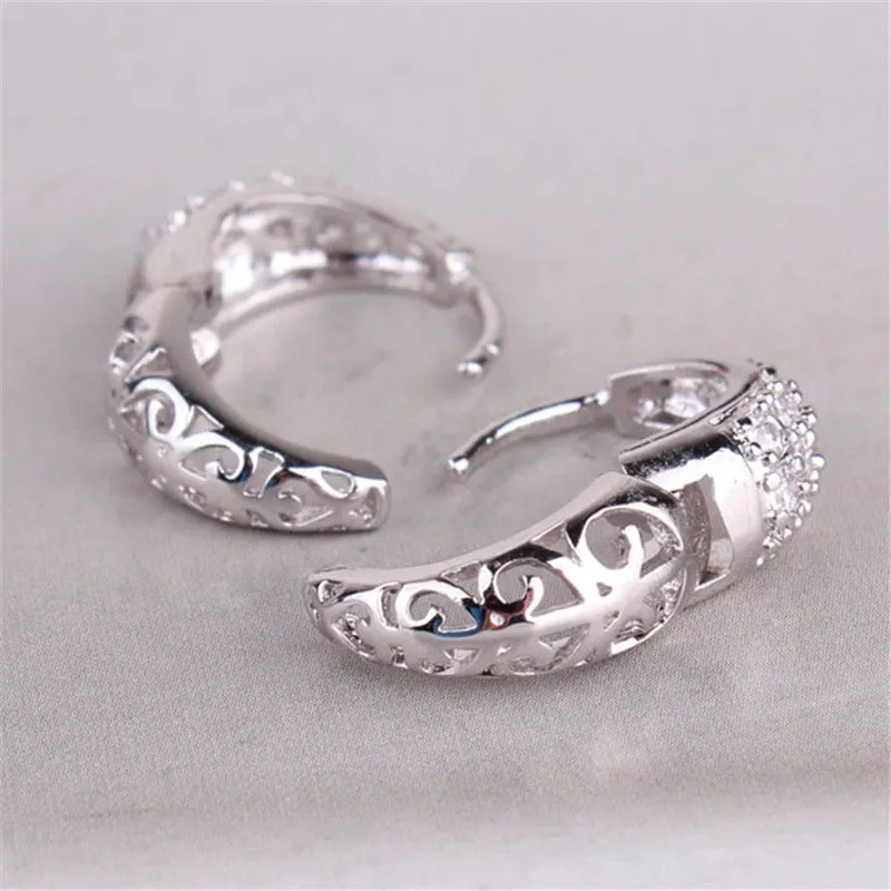 New Small Earings for Women Round Cut White Crystals Cubic Zirconia Hoop Earrings Ladies Wedding Jewelry