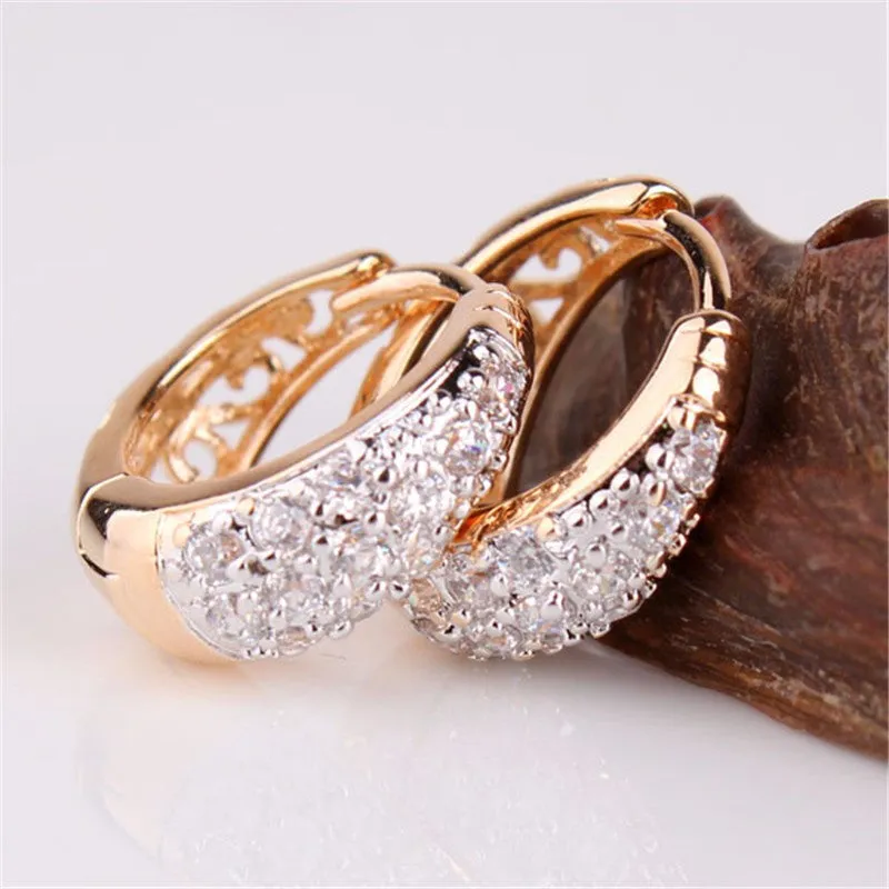 New Small Earings for Women Round Cut White Crystals Cubic Zirconia Hoop Earrings Ladies Wedding Jewelry