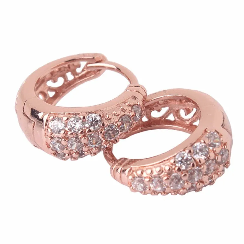 New Small Earings for Women Round Cut White Crystals Cubic Zirconia Hoop Earrings Ladies Wedding Jewelry