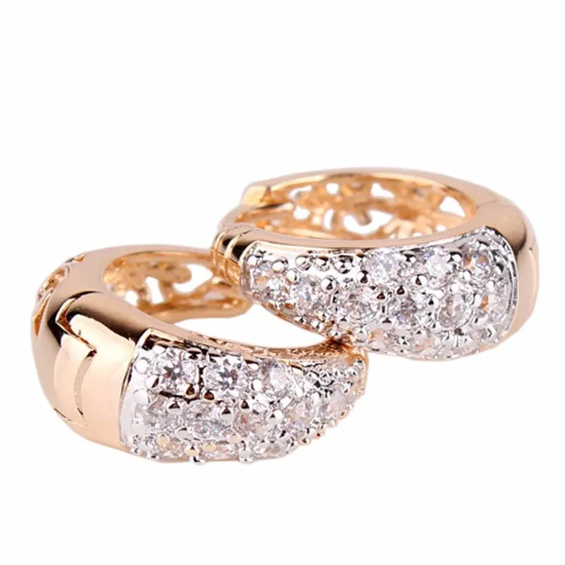 New Small Earings for Women Round Cut White Crystals Cubic Zirconia Hoop Earrings Ladies Wedding Jewelry