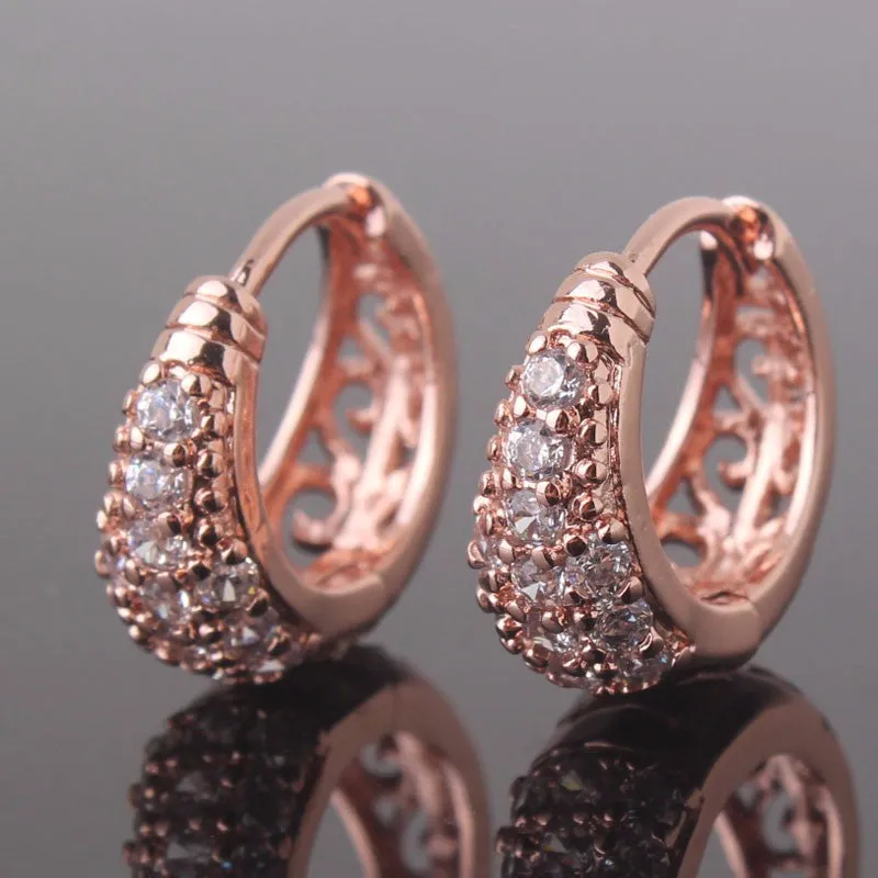 New Small Earings for Women Round Cut White Crystals Cubic Zirconia Hoop Earrings Ladies Wedding Jewelry