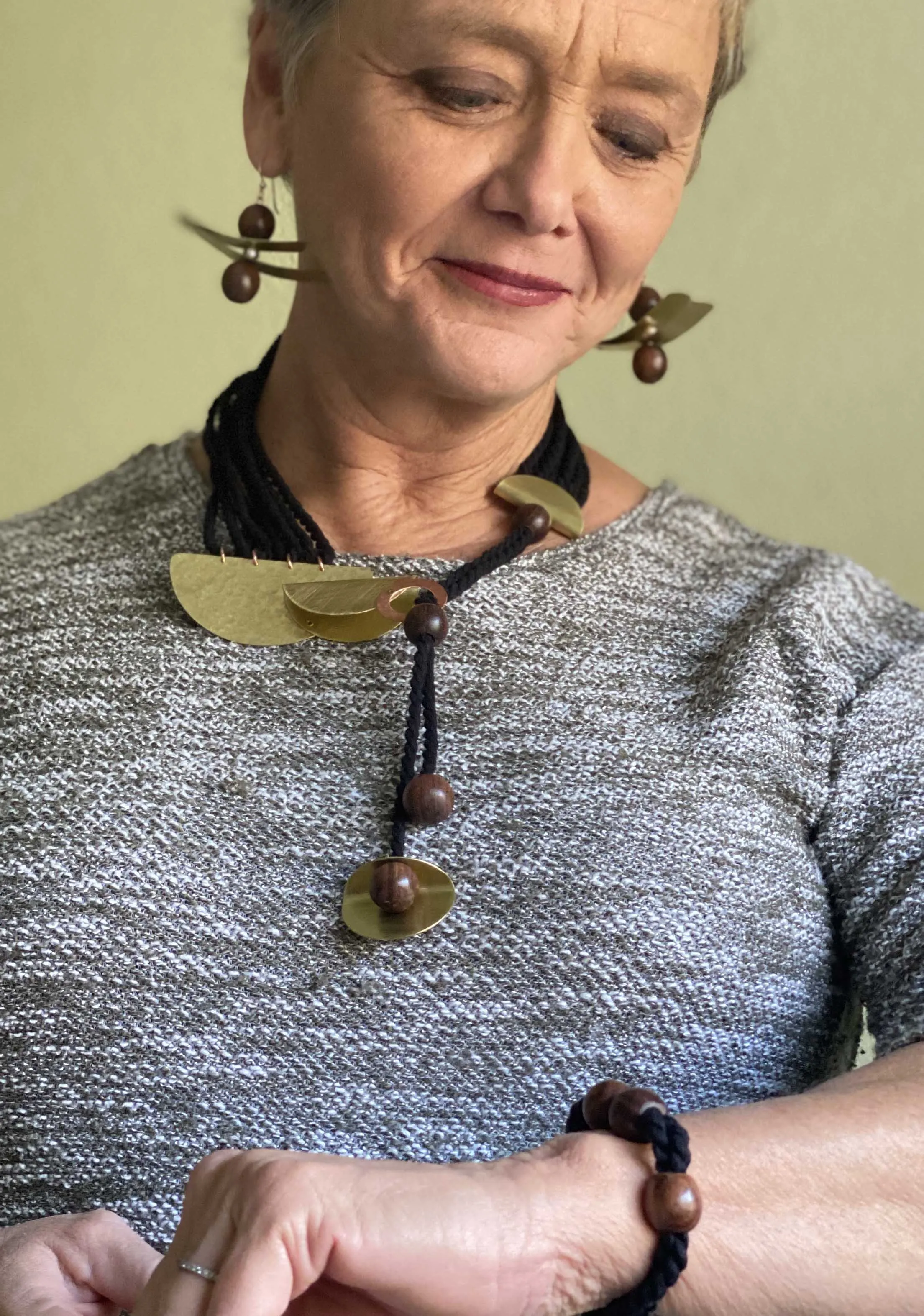 OLIVIA Zig Zag Metal and Sustainably Harvested Wood Earrings