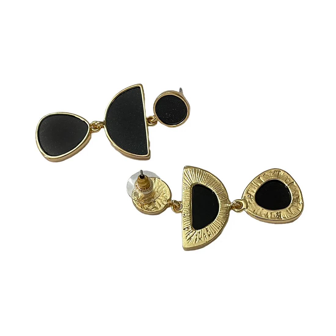 Organic Black Acrylic Gold-Toned Triple Drop Earrings
