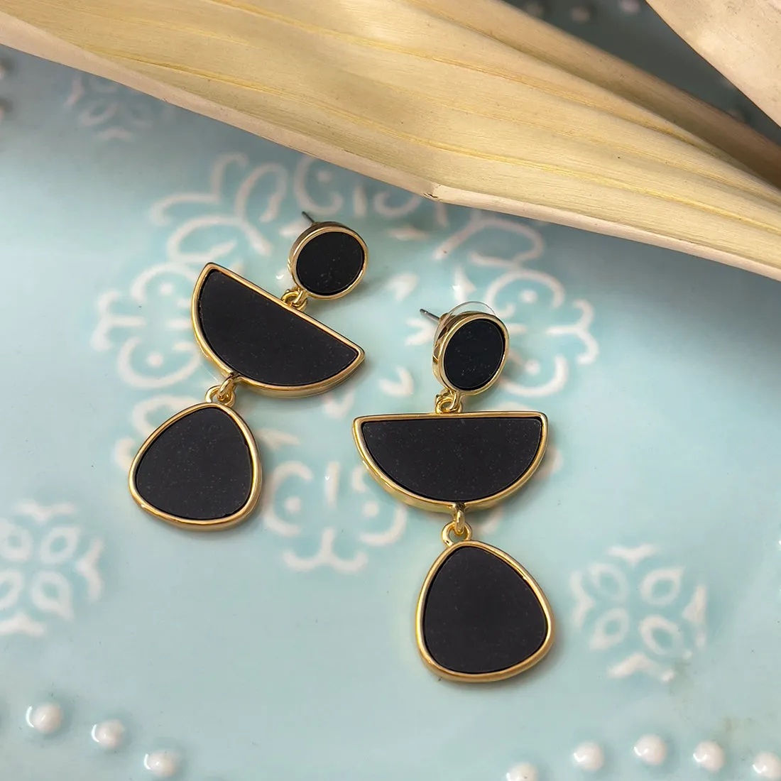 Organic Black Acrylic Gold-Toned Triple Drop Earrings